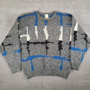 St Michael Vintage Sweater Mens Size‎ 36 Abstract Blue Black White Made UK